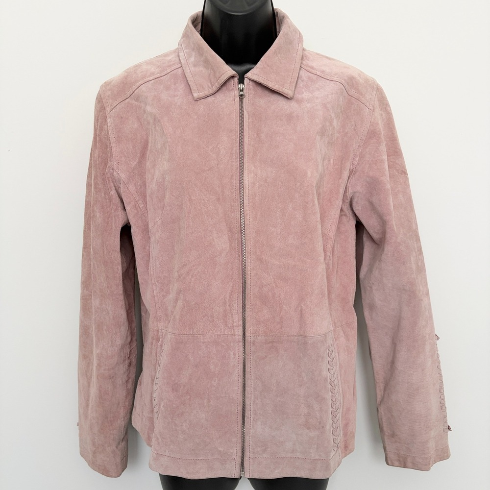 St. John's Bay Jacket Washable Suede Whipstitch Pink Medium